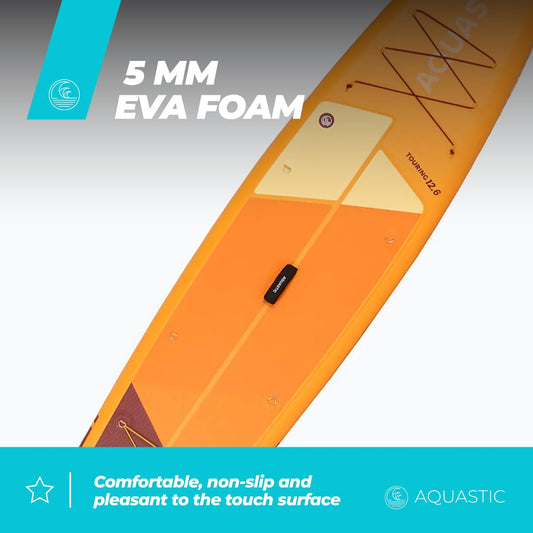 AQUASTIC Touring 12'6″ SUP Board aufblasbar – 381×76×15 cm, 165 kg Tragkraft, leicht & steif dank Drop Stitch Lite+ & PVC (2600 g/m²)