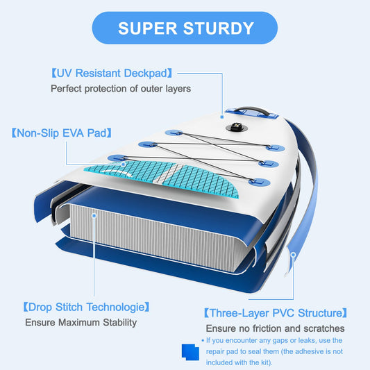 CYFIE Aufblasbares SUP Board 320×81×15 cm – mit Sitz, Paddel, Kamera-Halter, Pumpe & Zubehör – Für Erwachsene & Anfänger, 150 kg Tragkraft