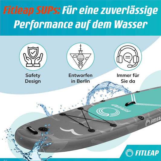 Fitleap Aufblasbares Premium SUP Board – Set mit Pumpe, verstellbarem Paddel & Rucksack – Für Anfänger & Profis, Yoga & Wassersport